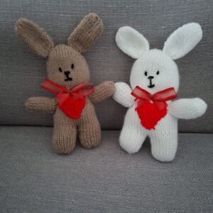 Hand Knitted Little Valentine's Bunnies
